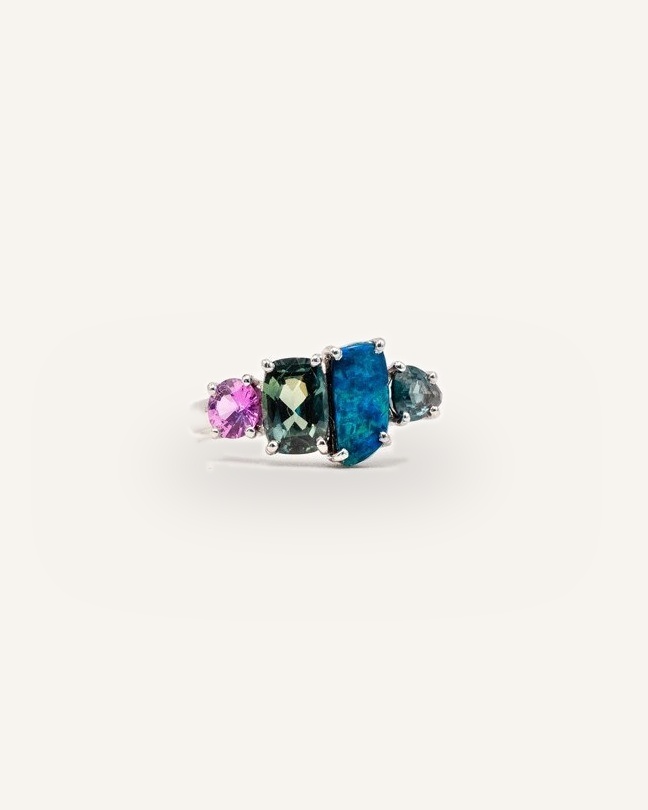 Teal Spinel & Tourmaline Ring